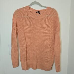 J Crew Women's Peach Linen Sweater Size S Open Knit Crewneck Beach Coastal